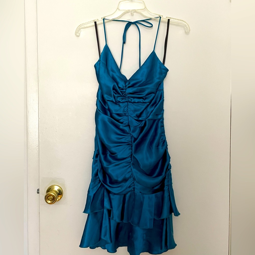 Metallic Turquoise Ruched Minidress